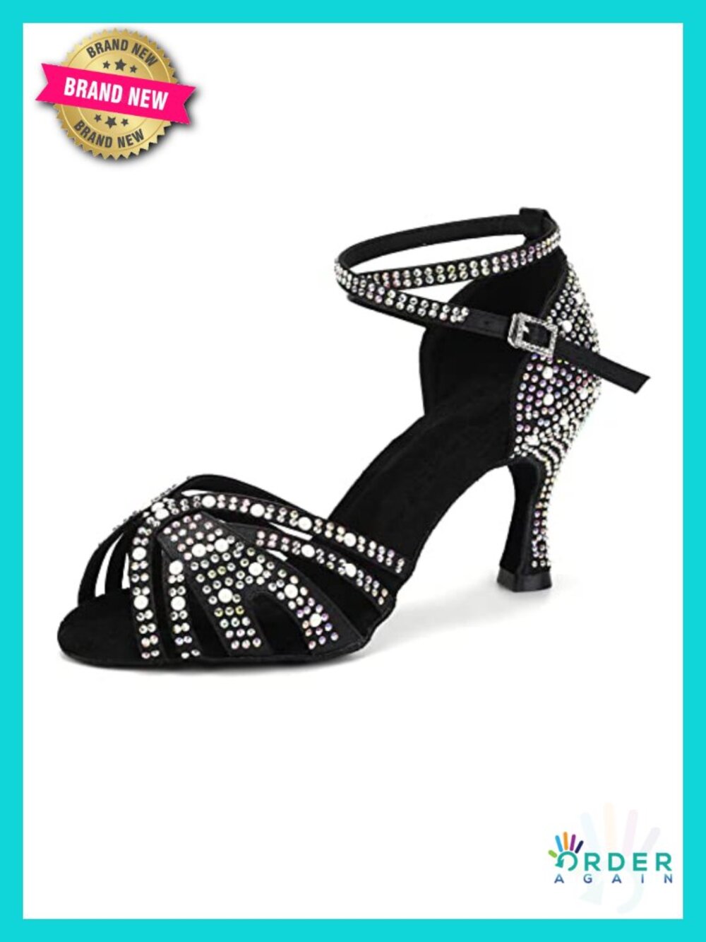 Women Latin Dance Shoes Rhinestones Sparkly Ballroom Salsa Heels